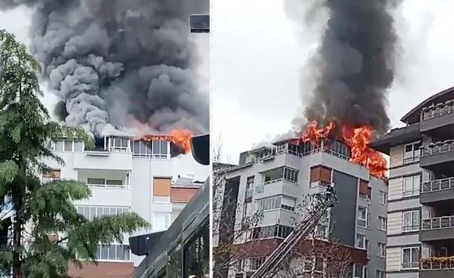 Site içerisindeki apartmanın çatısı alev alev yandı