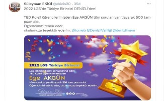 LGS 2022 Türkiye 1.'lerinden biri Denizli'den